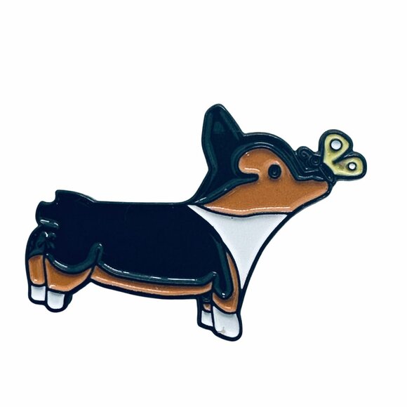 ✨Pin Broch Enamel Corgi Dog with Butterfly Dog Lovers Broch Black Brown White ✨ - Picture 6 of 6